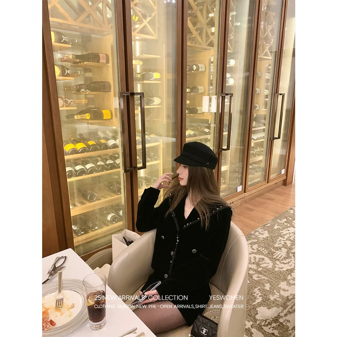 YESWOMEN暗夜微醺·海军领丝绒外套针织上衣组&短半裙XY61412A4110