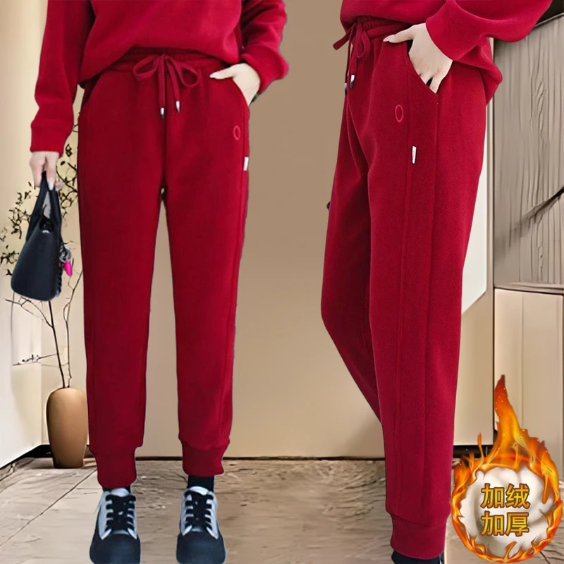 潮流休闲服休闲裤新款加绒加厚宽松显瘦高腰休闲长裤洋气哈伦裤