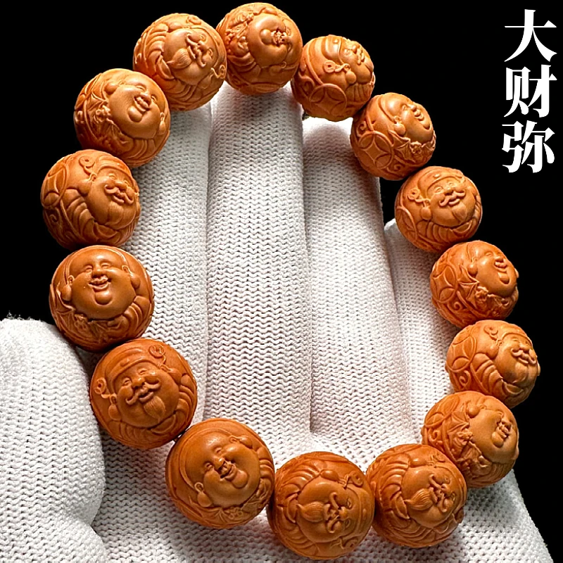 财迷猴头手串高端货大尺寸核桃雕刻弥勒财神男款文玩手持橄榄核雕