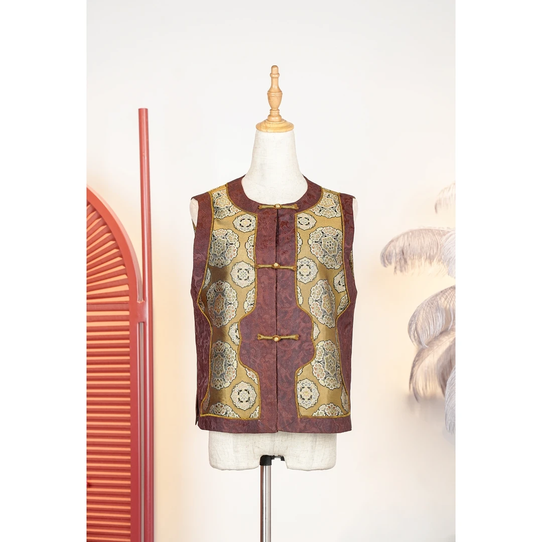 【万象有衣】宝相花-香云纱花萝宋锦气质款马甲-7637