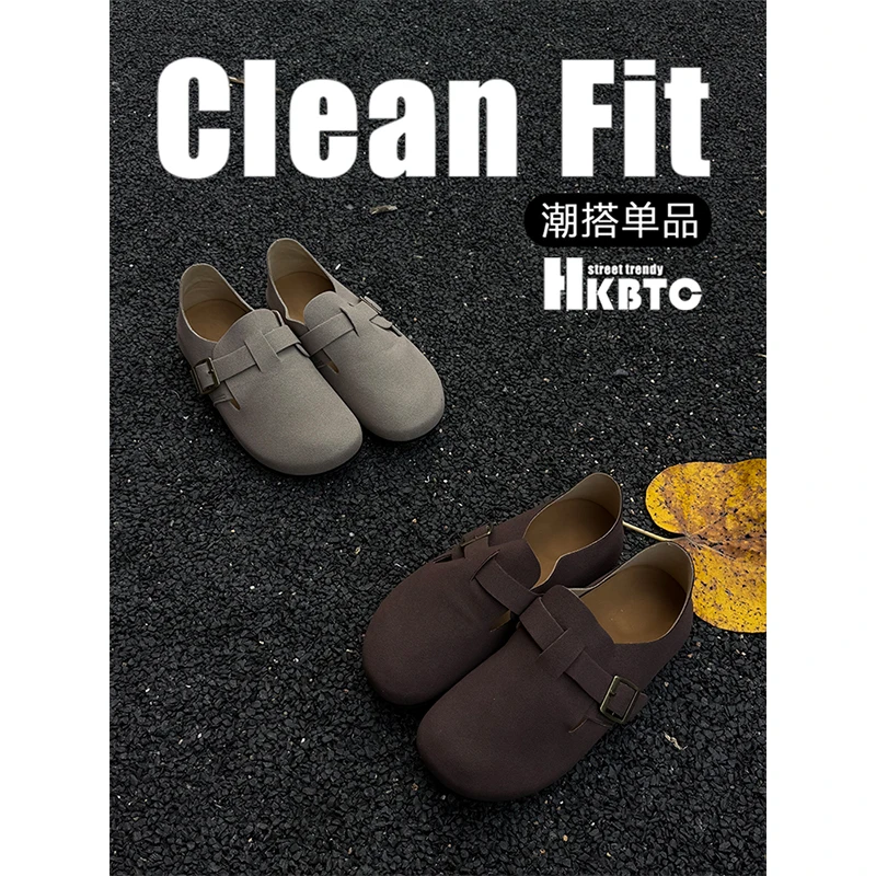 HKBTCstreet trendy休闲百搭勃肯鞋男舒适软底潮流带后跟包头拖鞋