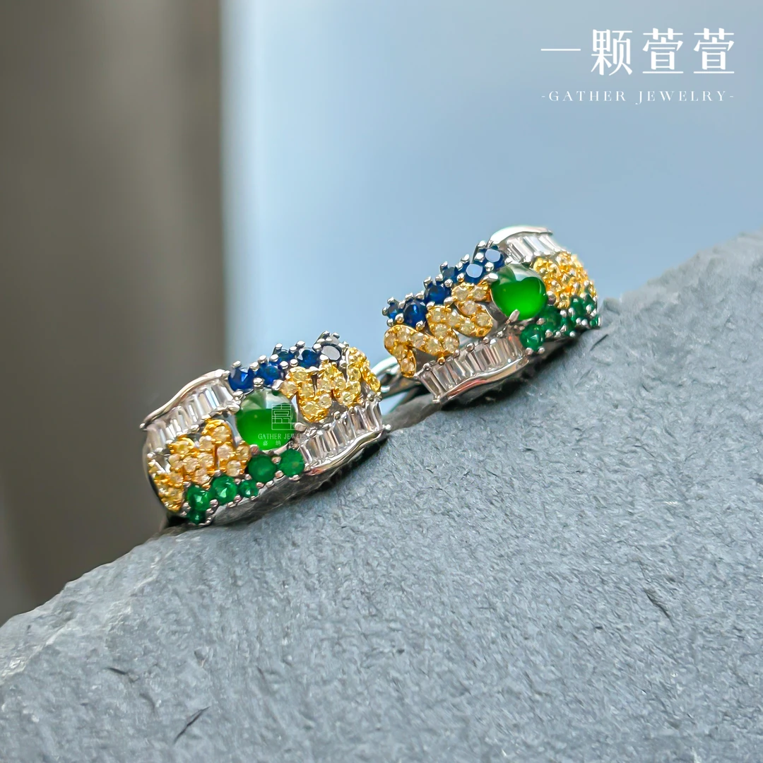 【凡尔赛花园】一颗萱萱 天然翡翠蛋面银镶耳饰120062气质轻奢