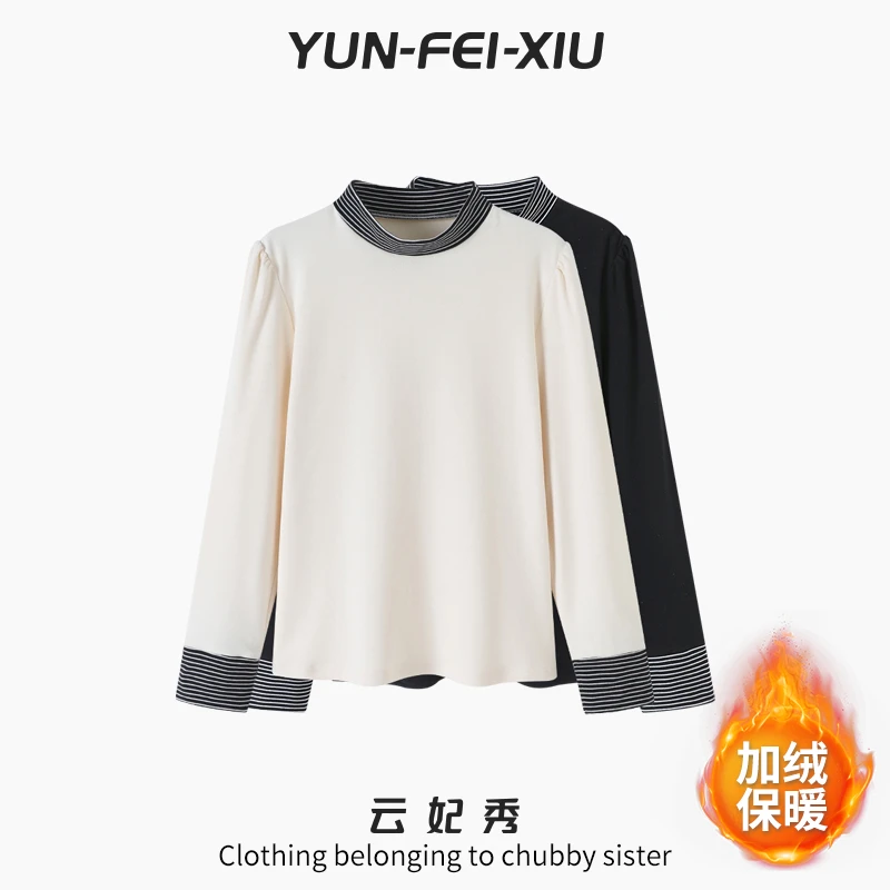 云妃秀T恤时尚气质微胖加绒百搭拼接韩版减龄显瘦秋季68283