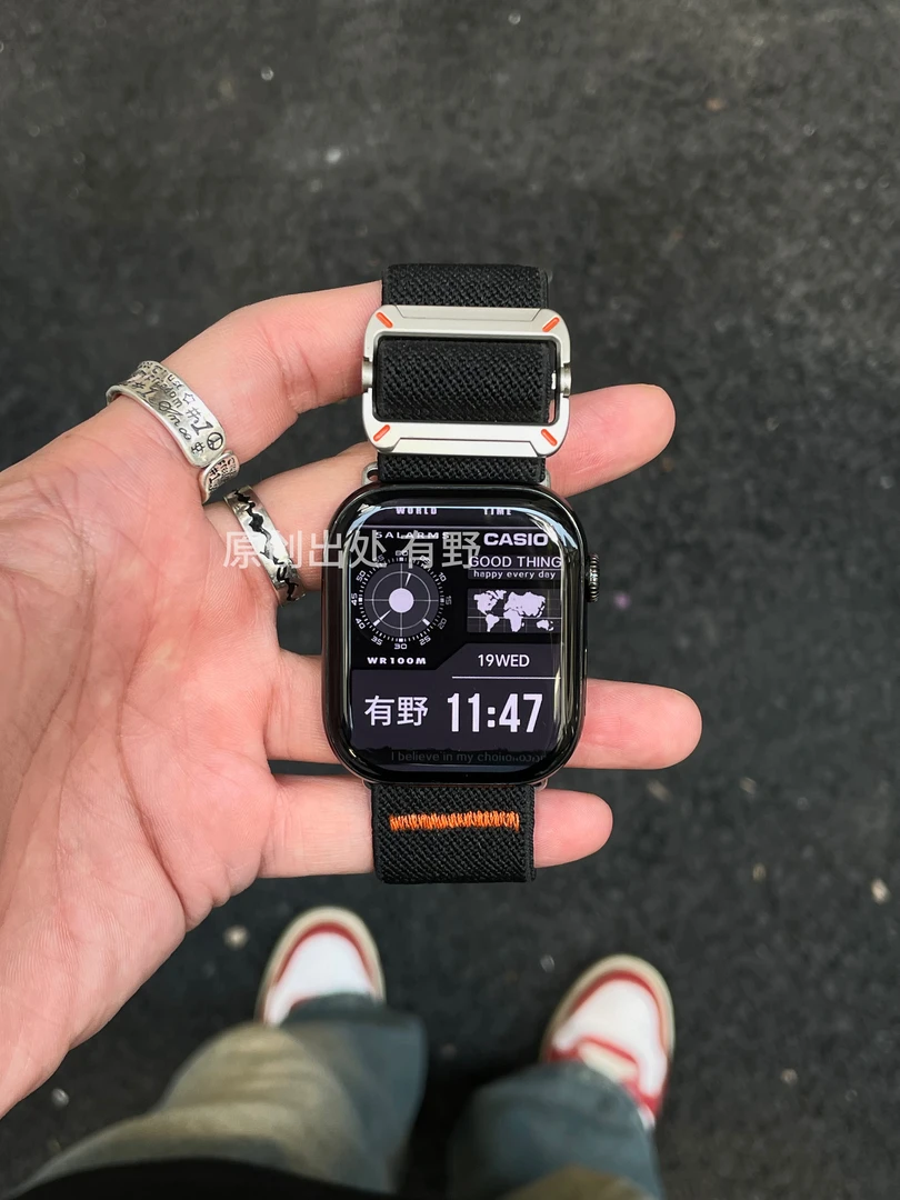 机械工装编织尼龙滑扣适用苹果手表表带ApplewatchS10987ultra123