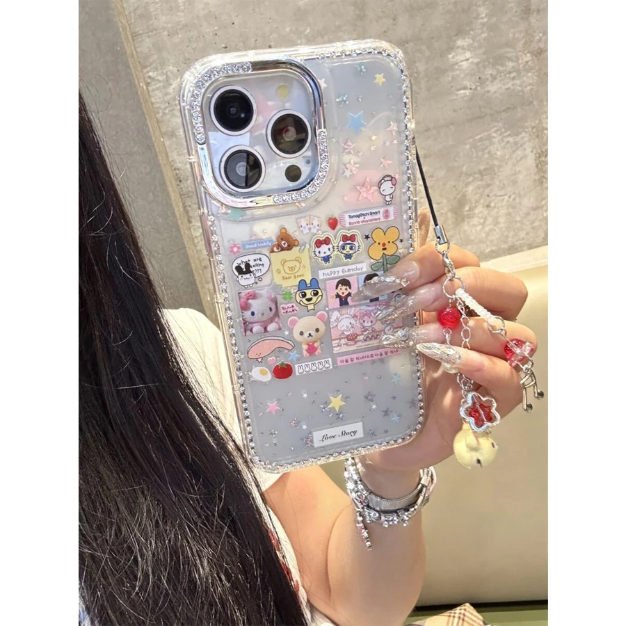 奥菲顿轻松熊星星手链适用苹果16promax闪钻手机壳iPhone15/14/13