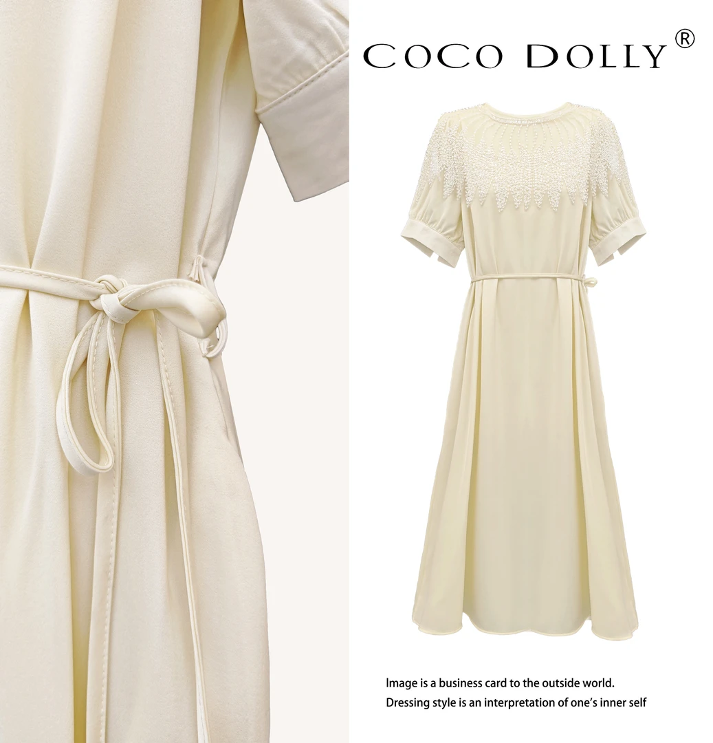 COCO DOLLY名媛连衣裙女春夏季优雅轻奢时尚收腰设计感长裙2912