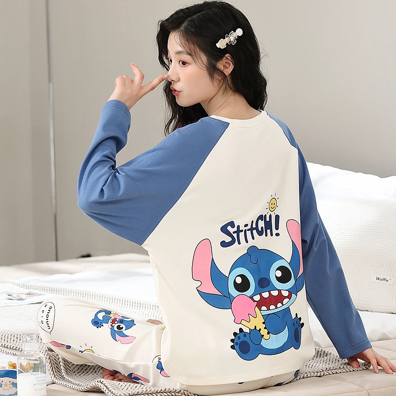 睡衣女春秋款纯棉长袖卡通套头大码四季通用可外穿2025新款家居服