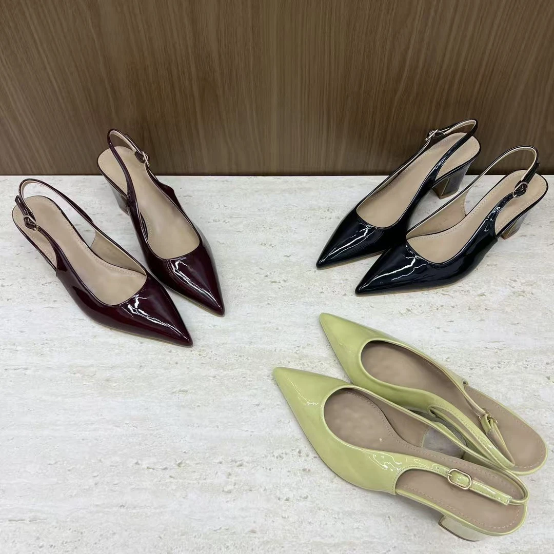 猪猪尖头粗跟通勤浅口单鞋-A92