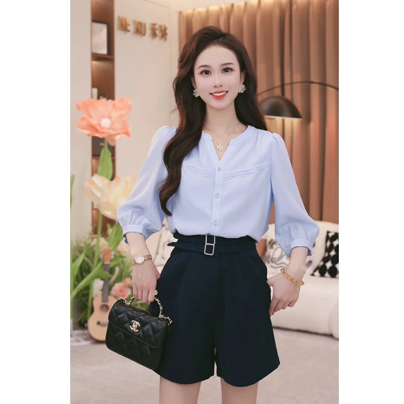 法式轻熟风百搭显瘦五分袖衬衫女2024夏季新款设计感小众时尚上衣