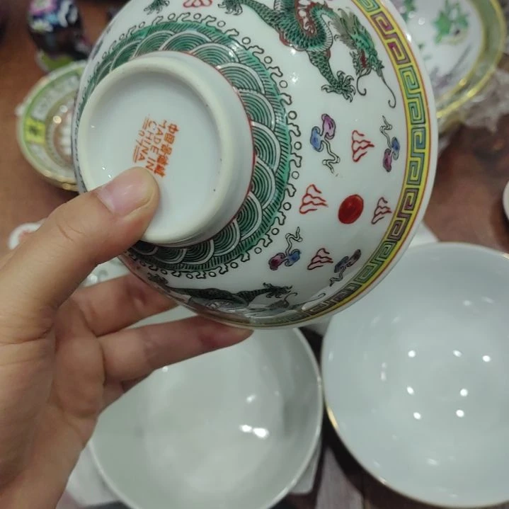 瓷景德镇白双龙饭碗12.5