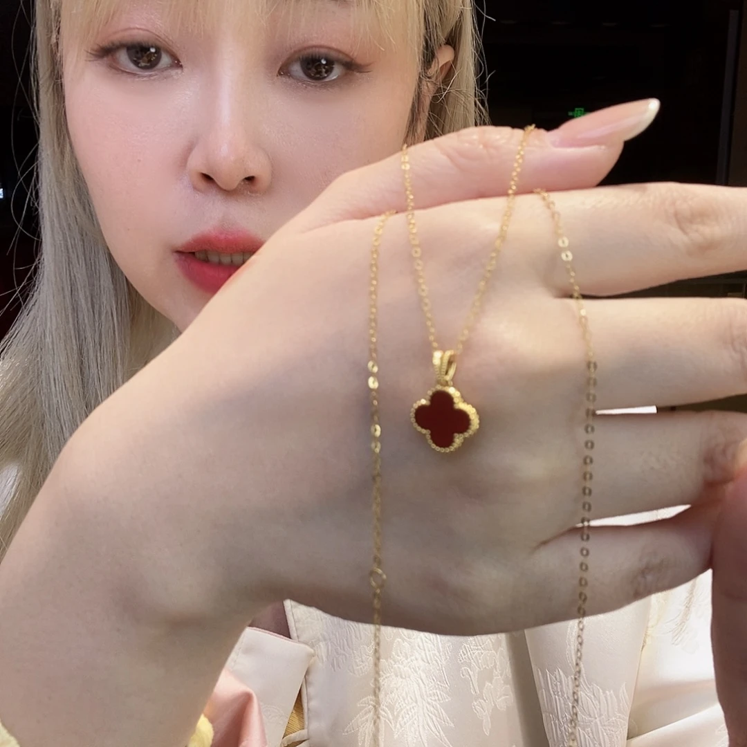 玛瑙/玉髓18K金镶嵌项链红k黄