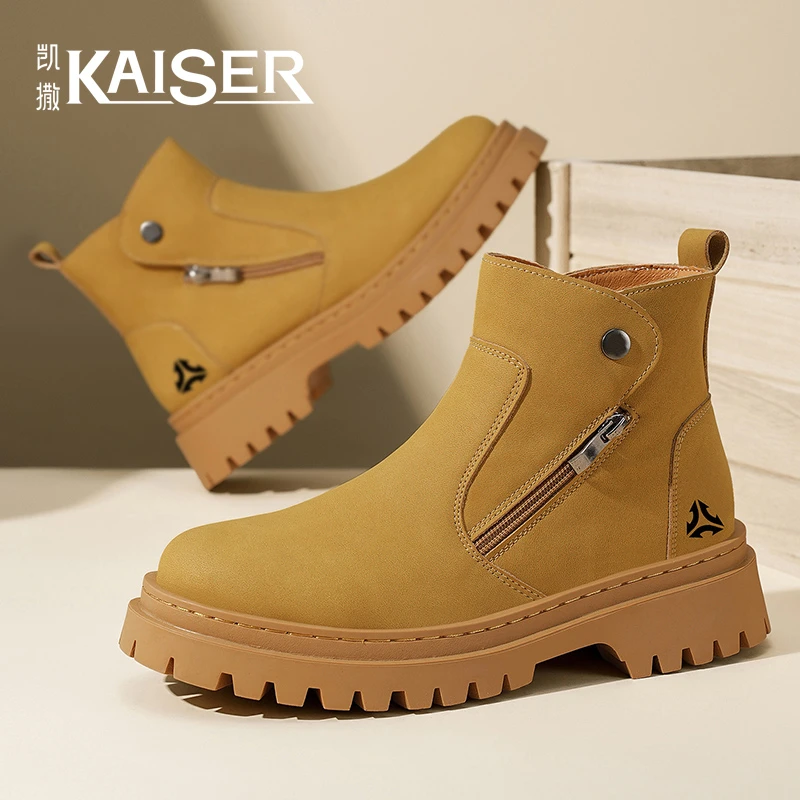 凯撒男鞋厚底耐磨大黄靴男士高帮英伦风工装靴户外百搭防滑马丁靴