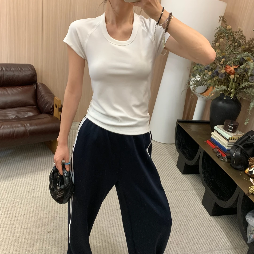 ByJunjun【直角肩】超显瘦方圆领弹力T恤夏季透气纯色短袖C25T1573