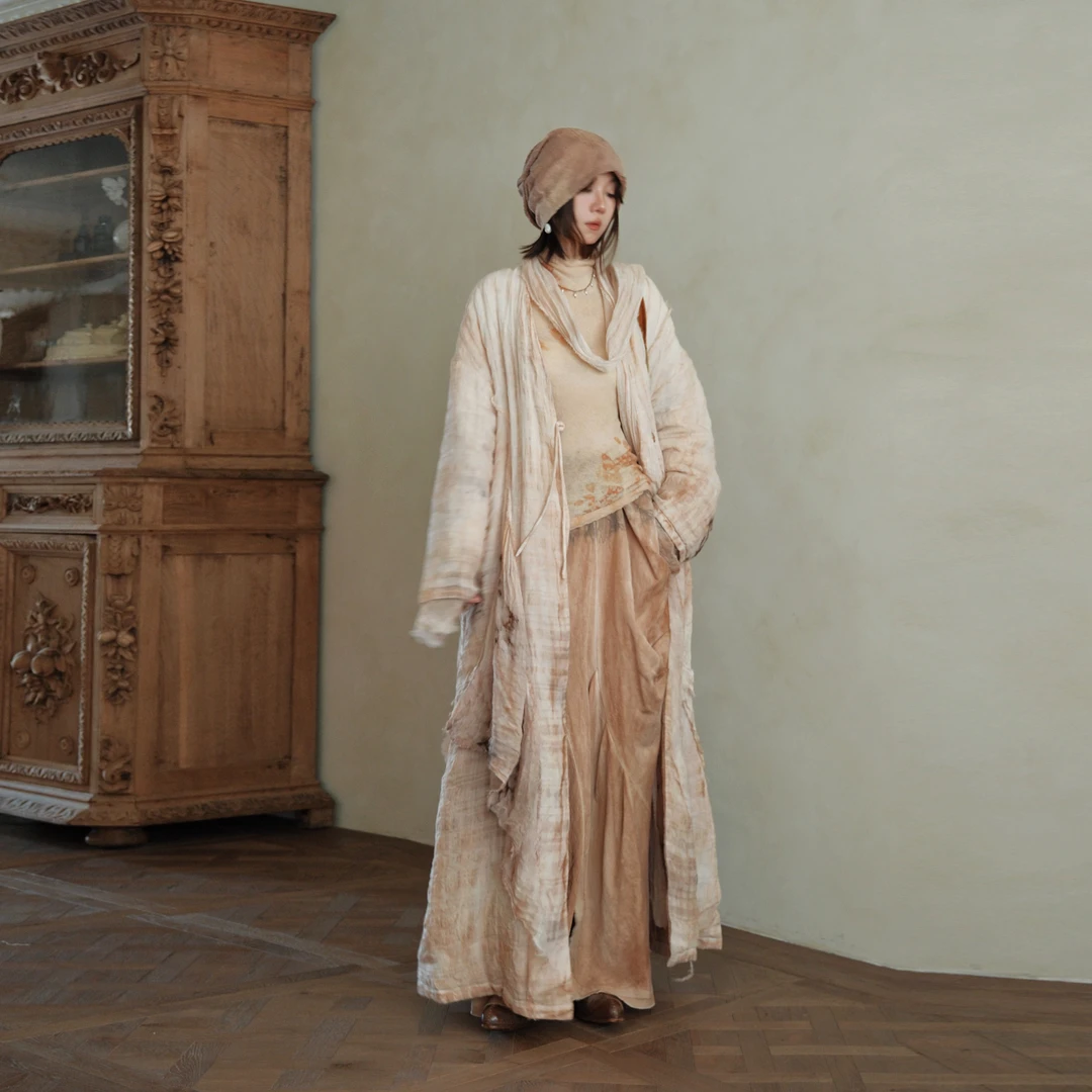 弥挲 安心素袍 植物染棉麻小众设计文艺侘寂清冷东风禅意棉衣长袍