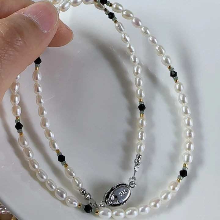 未镶嵌淡水珍珠极光炫彩米珠巴洛克款式链有正常纹缘*