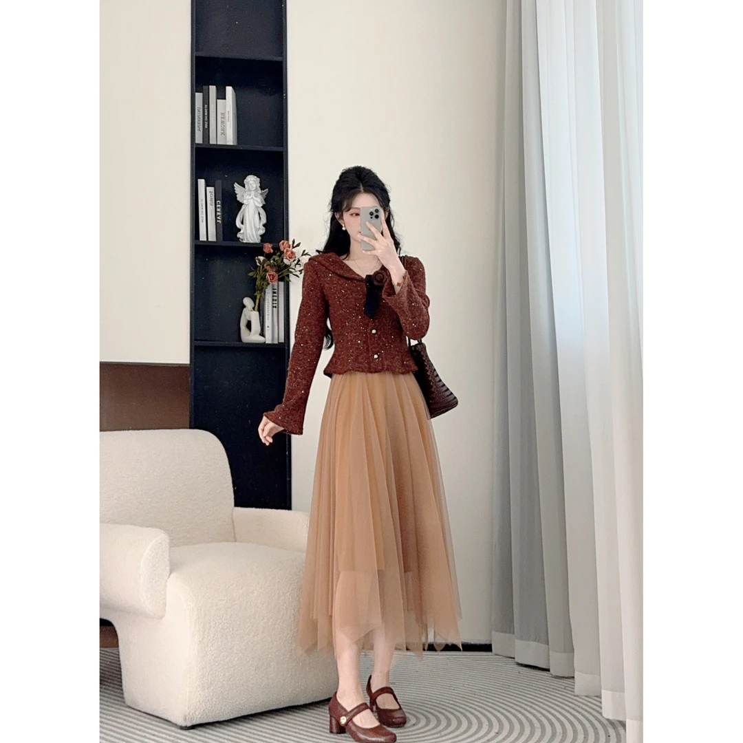 拉夏贝尔25年春季新款轻奢气质轻熟休闲百搭上衣+半裙 10261 ZZC