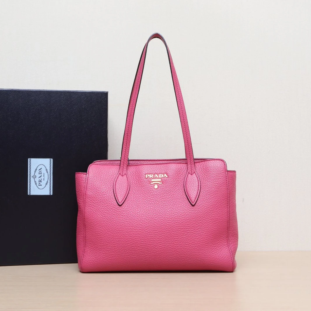 95新 Prada/普拉达 小花阿娇 玫红手提包 单肩包P225172574