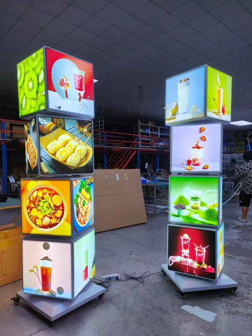 户外立式旋转灯箱广告牌可移动防水多层组合餐饮招牌展示