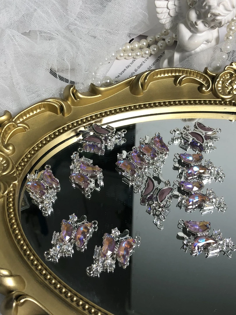 雨宝严选· DIY P372  纯铜高定紫色双吊蝴蝶吊坠