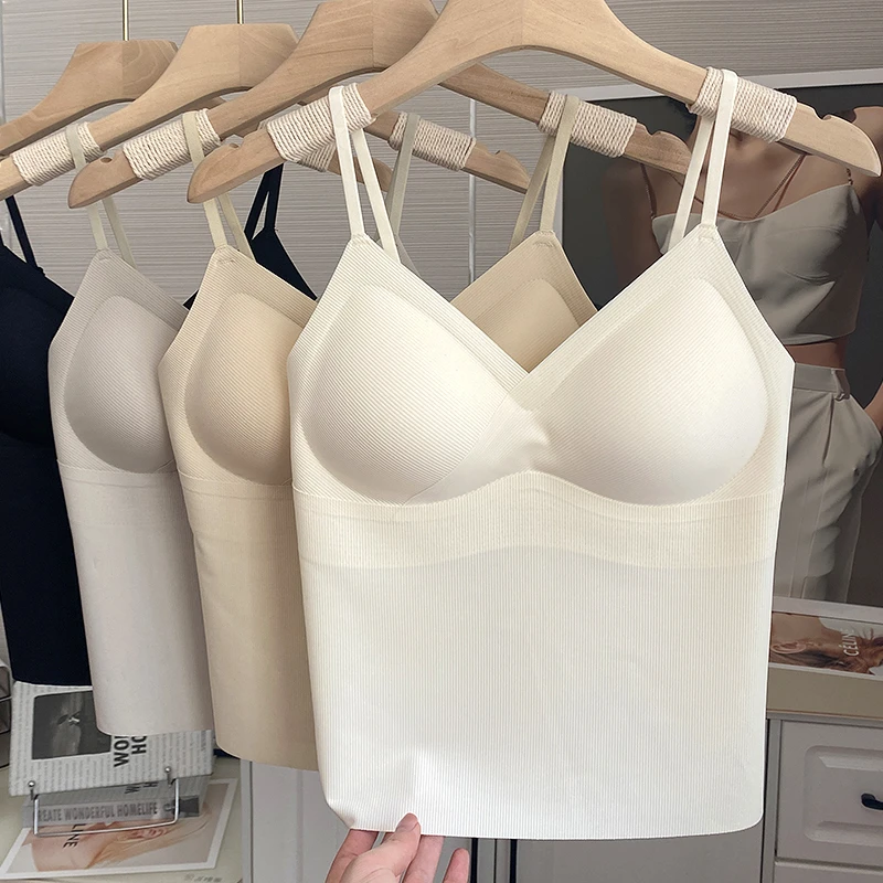 无痕V领带胸垫吊带背心女内搭夏季薄款美背内衣文胸一体打底外穿