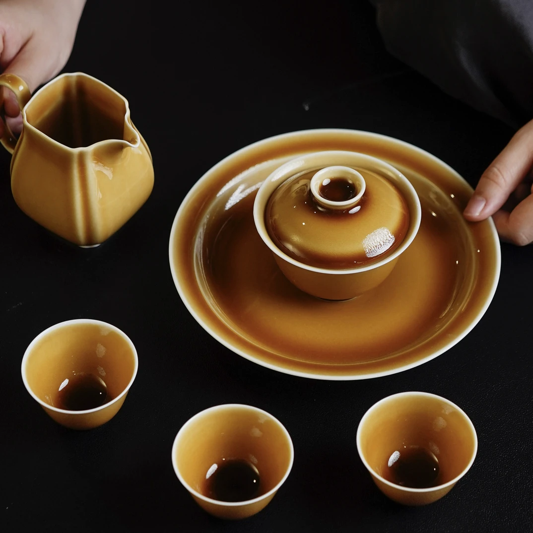 澄观柴窑颜色釉蜜釉套组纯手工手绘高端陶瓷收藏送礼