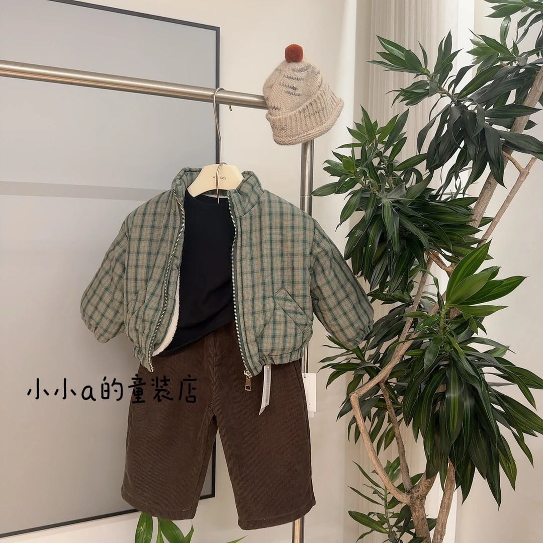 小小a家儿童格子棉衣外套秋冬款韩版小宝宝衣服冬季加厚男童外套