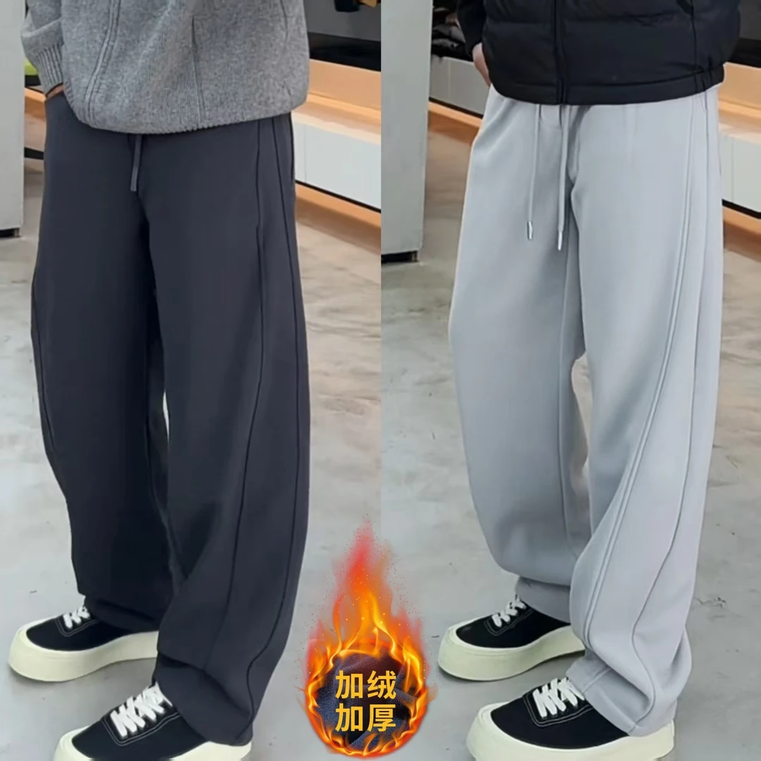 冬季新款男士加绒慕斯空气棉廓形结构百搭休闲直筒裤舒适运动卫裤