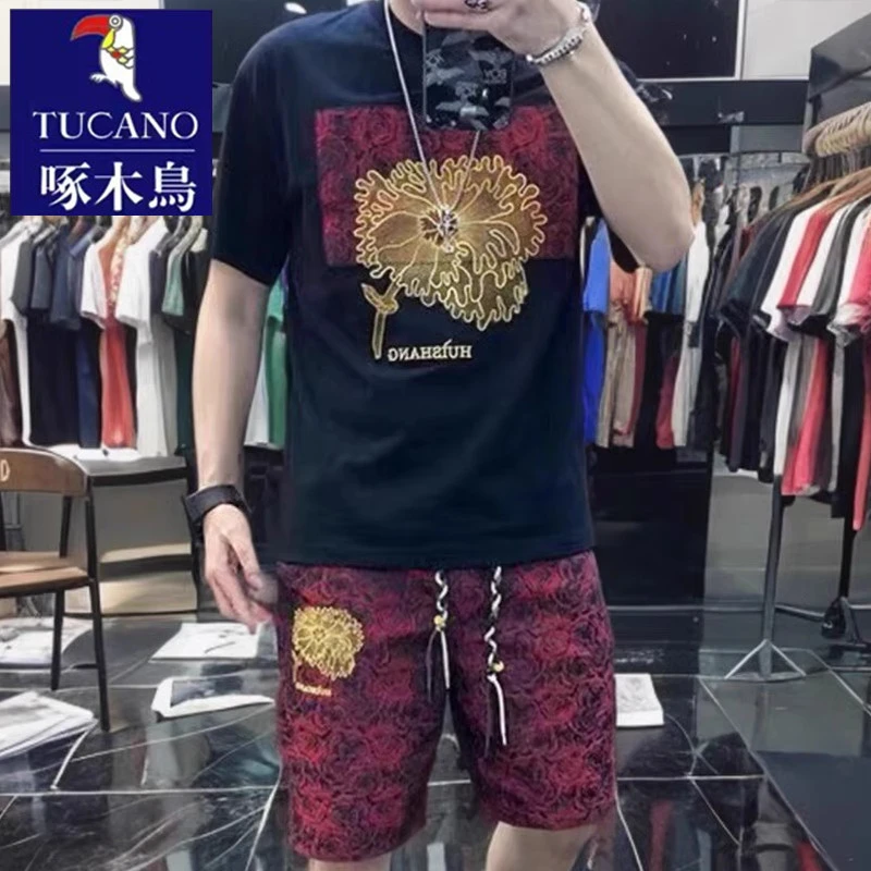 TUCANO/啄木鳥男士夏男款爆款2025新款套装刺绣休闲运动短袖短裤