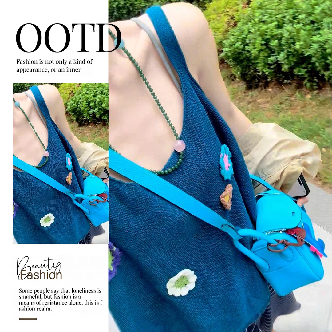 韩系文艺小众设计感显瘦女立体花手工编织无袖针织可叠穿吊带上衣