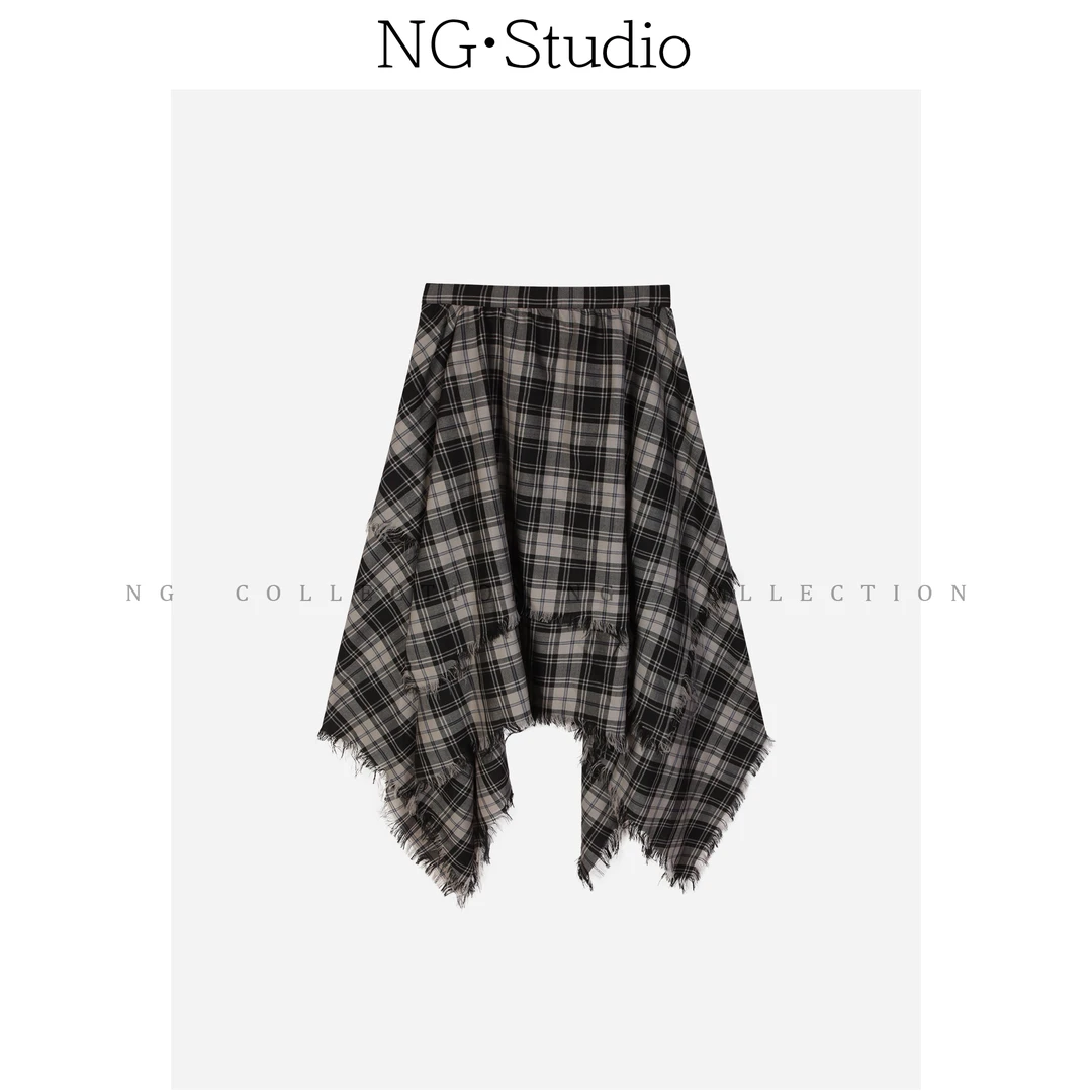 【NG·Studio】高腰显瘦复古时尚个性毛边不规则半裙女NGC5BSQ2426