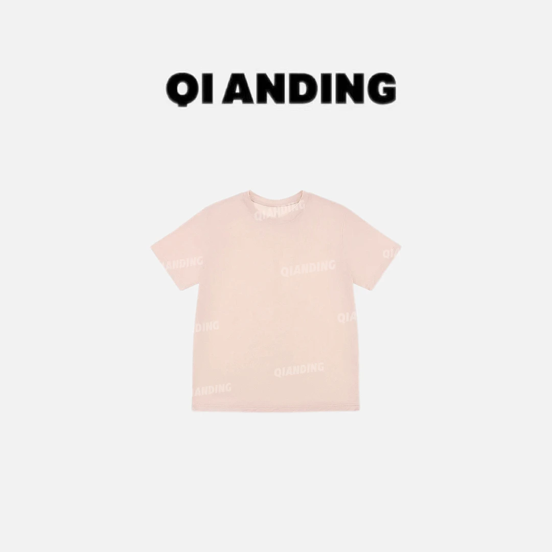【QIANDING】【醋酸混纺】简约圆领纯色短袖T恤25888