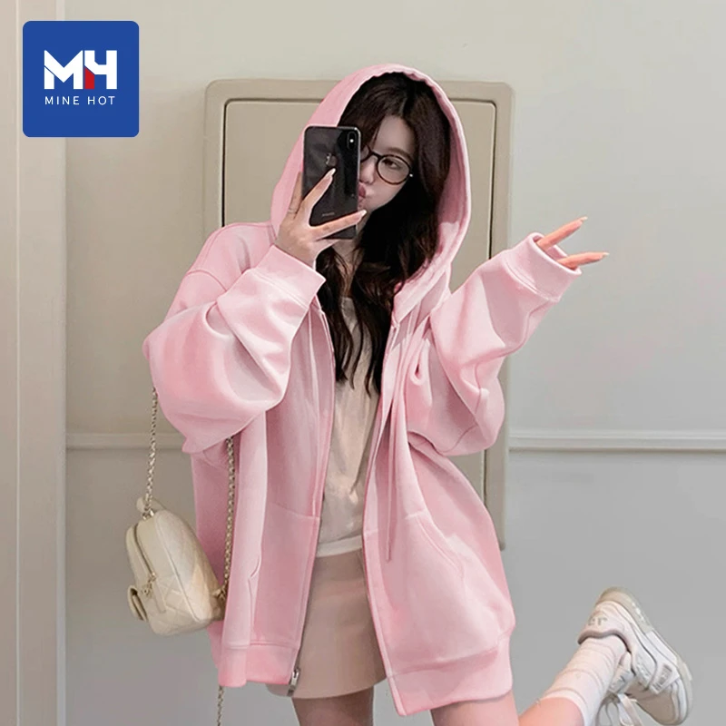 唐狮集团MH加绒加厚卫衣女2025新款情侣秋冬连帽开衫羊羔绒外套X