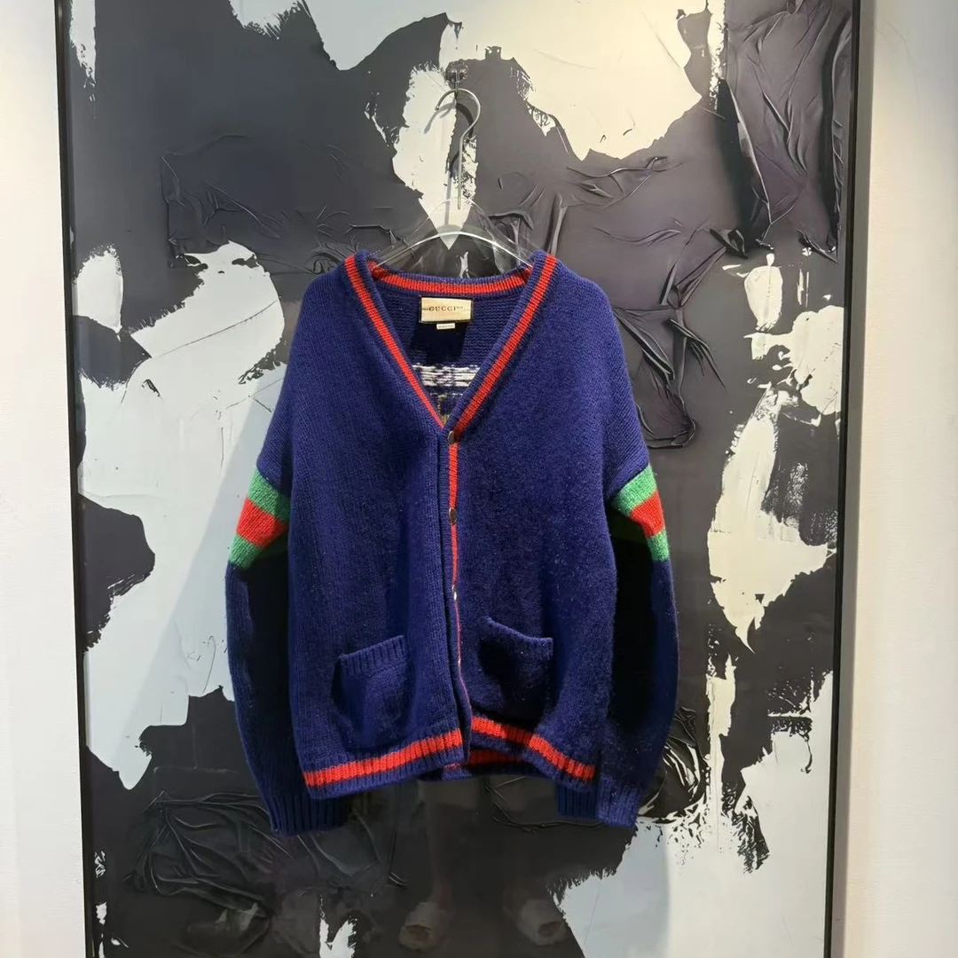 未使用 GUCCI/古驰 99新深蓝色针织开衫外套XS码/C3101