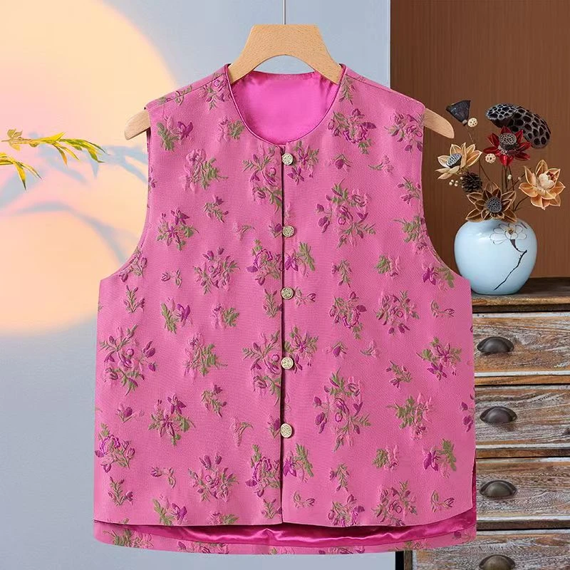 新中式刺绣花朵气质马甲背心女装夏季新款外穿个性中国风无袖坎肩