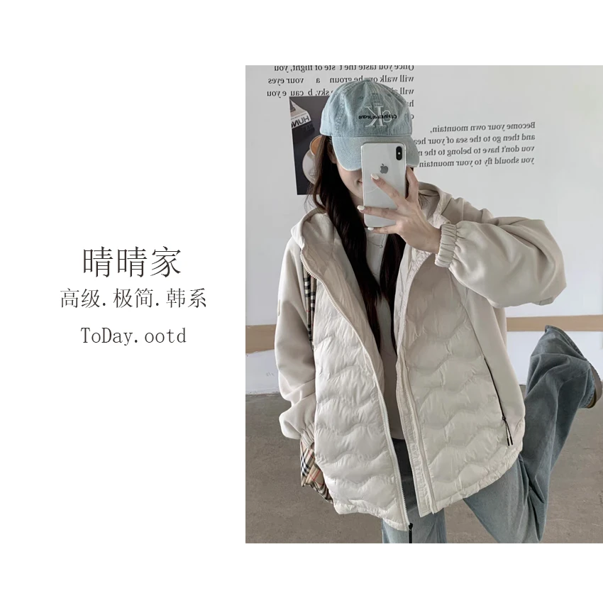 晴晴家-【月光褶皱】韩系秋季时尚百搭纯色休闲宽松连帽外套5319