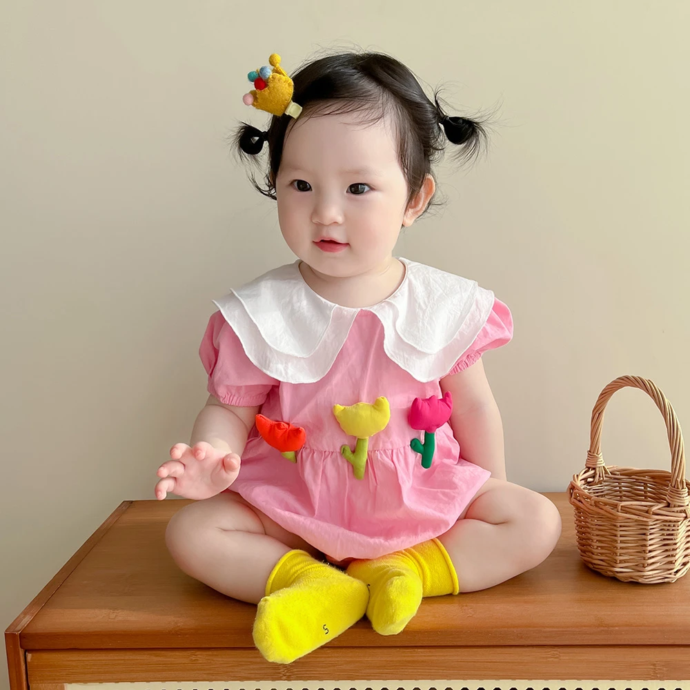 婴儿衣服夏装连体衣女宝宝满月百天公主哈衣夏季薄款短袖包屁衣