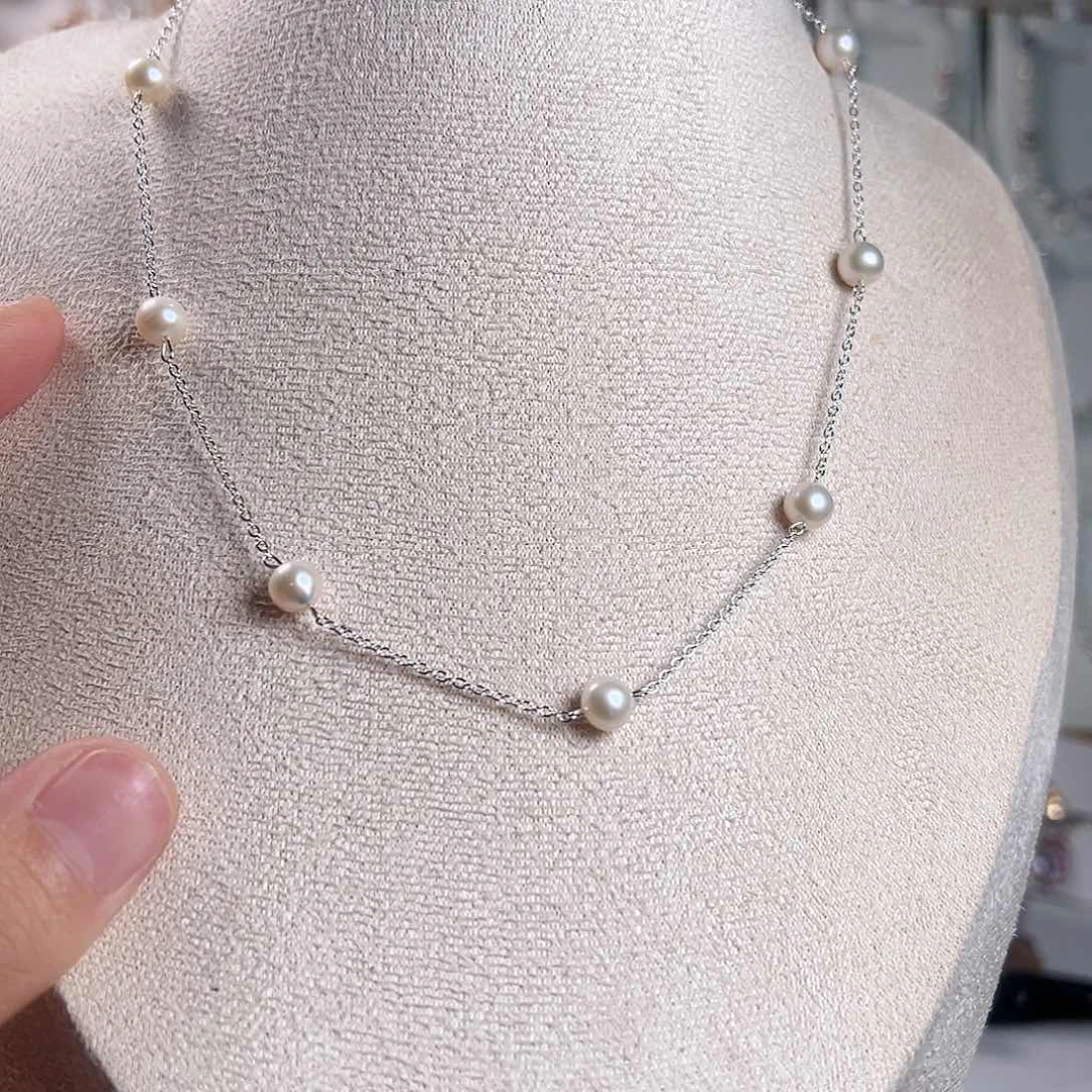 淡水珍珠银S925镶嵌颈饰