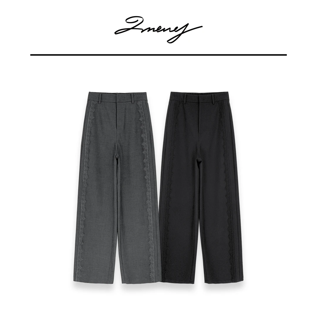 LMENY【清】睫毛西装裤~天丝醋酸花边显瘦西装阔腿直筒裤25AK018