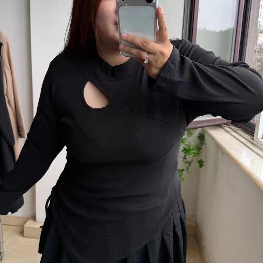 『抽绳小衫』大码磨毛秋冬加厚打底衫