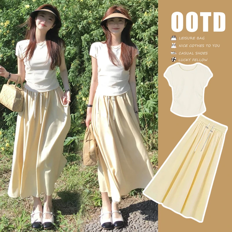 小清新减龄孕妇装夏季新款爆款遮肉显瘦休闲上衣猪鼻扣舒适半身裙