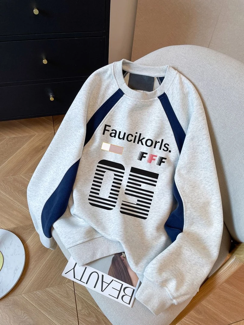 美式复古圆领加绒卫衣女2025春秋季新款宽松运动外套球衣上衣潮牌