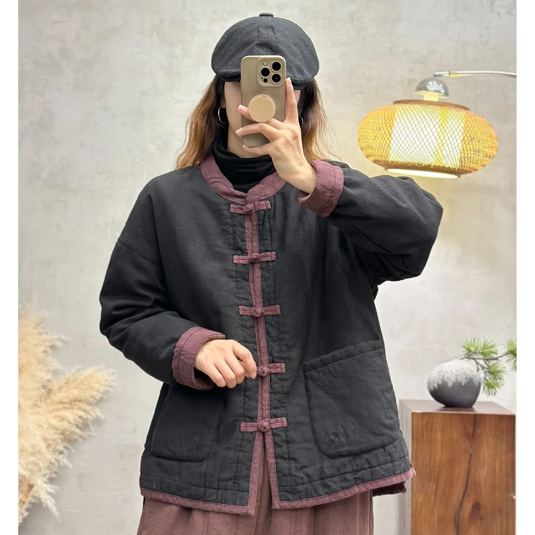 【棉衣-亚麻夹棉棉袄】防寒保暖外穿不臃肿亚麻冬网红复古中式