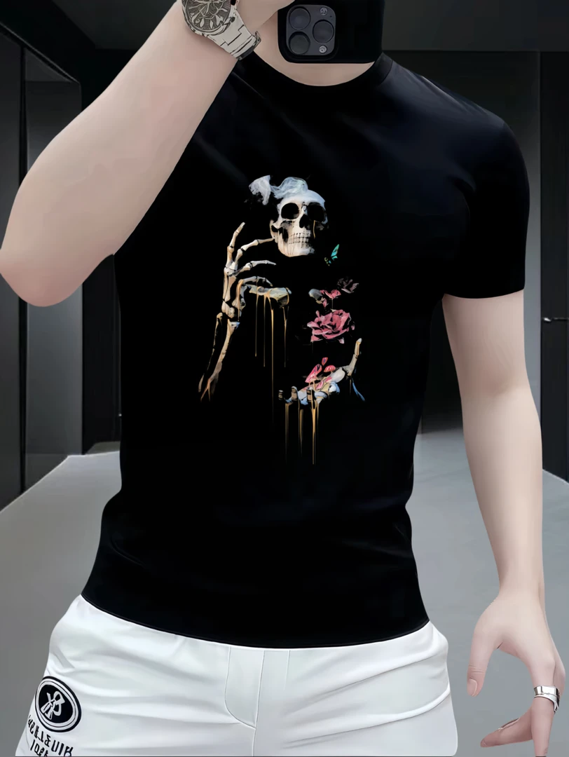 2025新款时尚潮流运动休闲男士百搭修身圆领弹力短袖高品质T恤