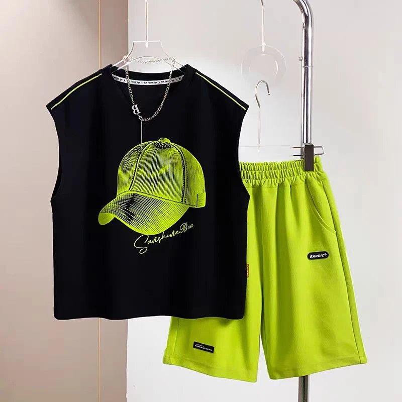 韩版夏季宽松休闲极简帽子帅气洋气百搭无袖套装9369