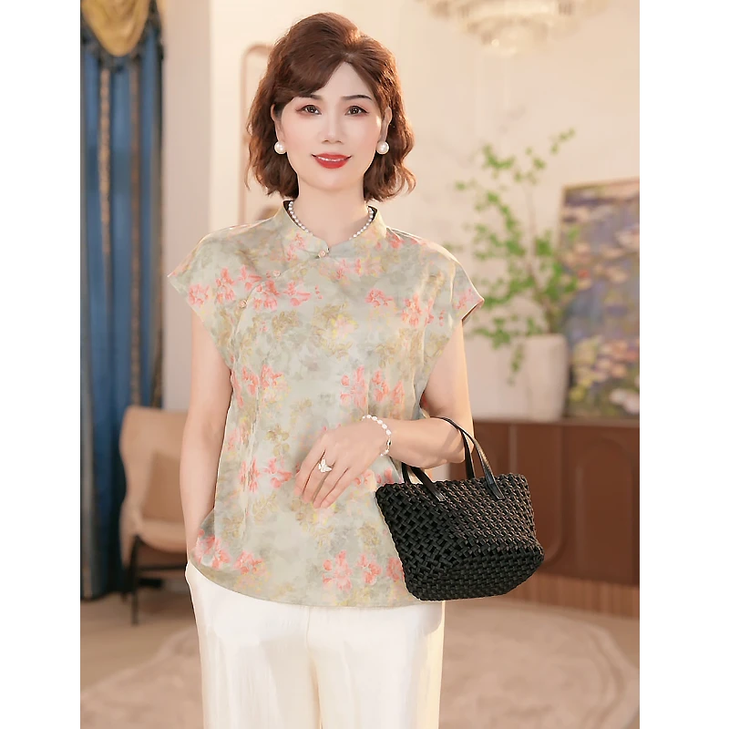 中年妈妈夏季新中式上衣服2025新款洋气中老年女装国风妈妈装夏季