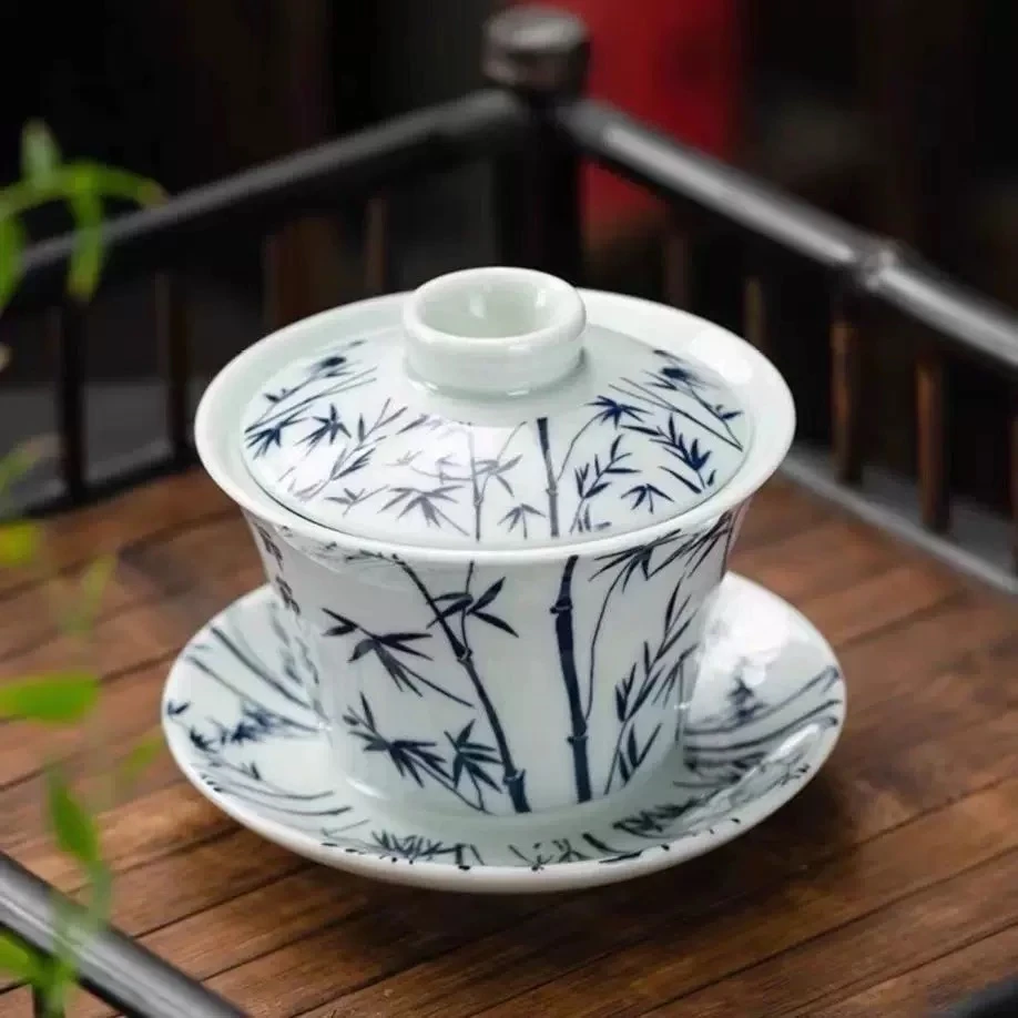 大海茶器@@F469-青花竹子盖碗