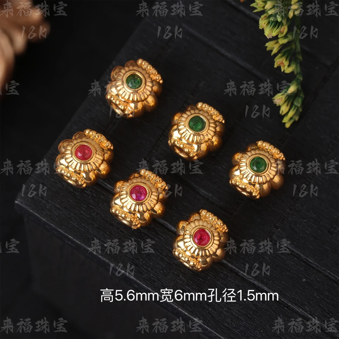 【来福工厂】18k金豪镶双面红绿宝蜻蜓眼桶珠隔珠DIY手串项链配饰