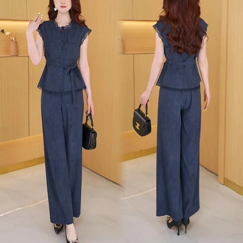 【两件套】2025夏季收腰时尚洋气宽松气质休闲百搭显瘦减龄女装套裤