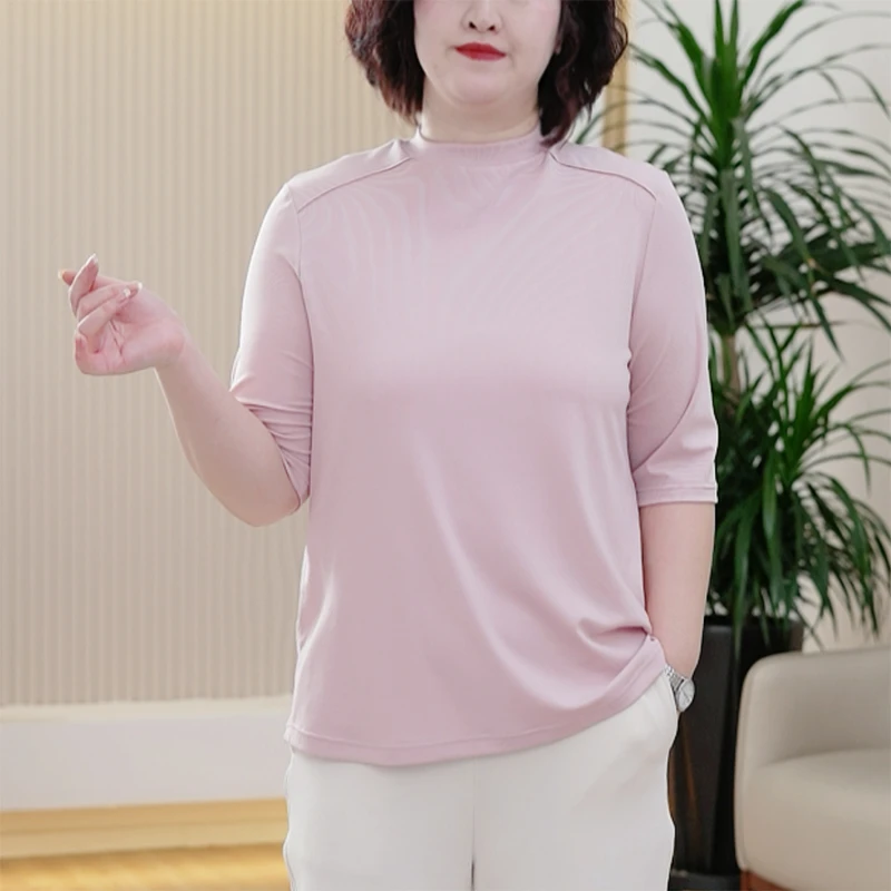 【面膜T】云朵双纱莱赛尔天丝短袖上衣大码亲肤春季小立领打底衫女