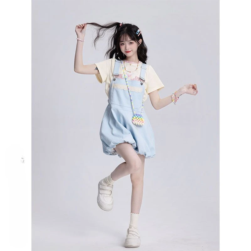 日系软妹可爱花苞背带短裤女学生韩版宽松夏季2025新款多胺裤子